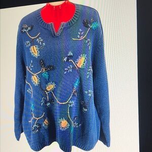 Embroidered Blue Sweater